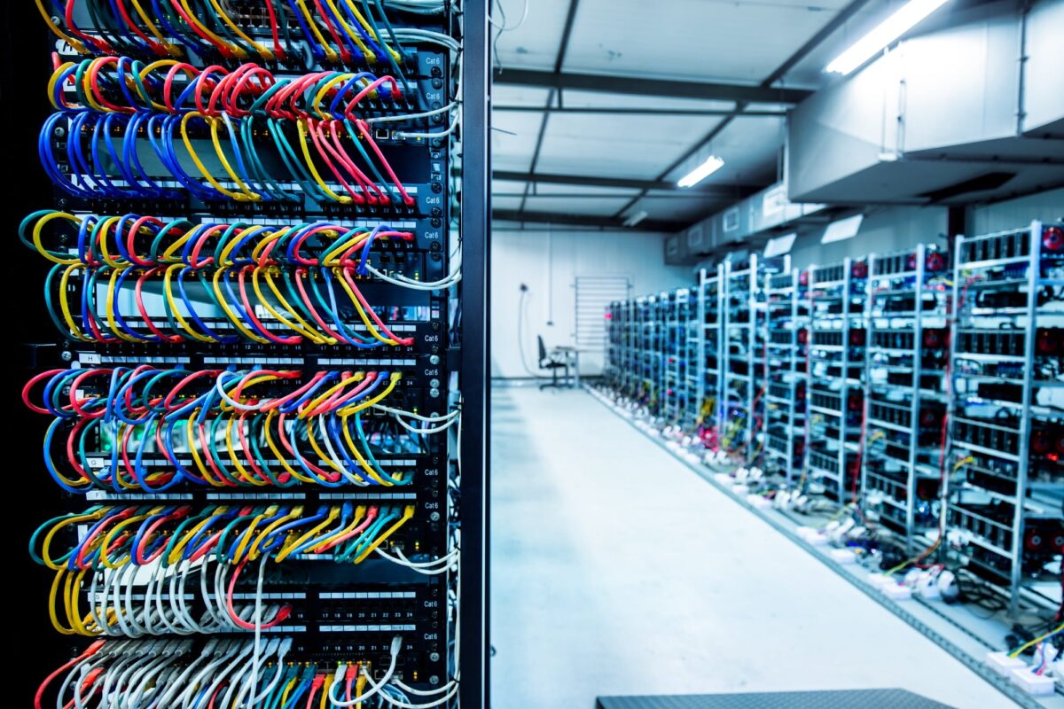 Bitcoin and crypto mining farm. Big data center.