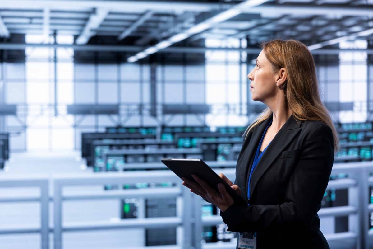 Computer scientist doing disaster recovery planning in data center