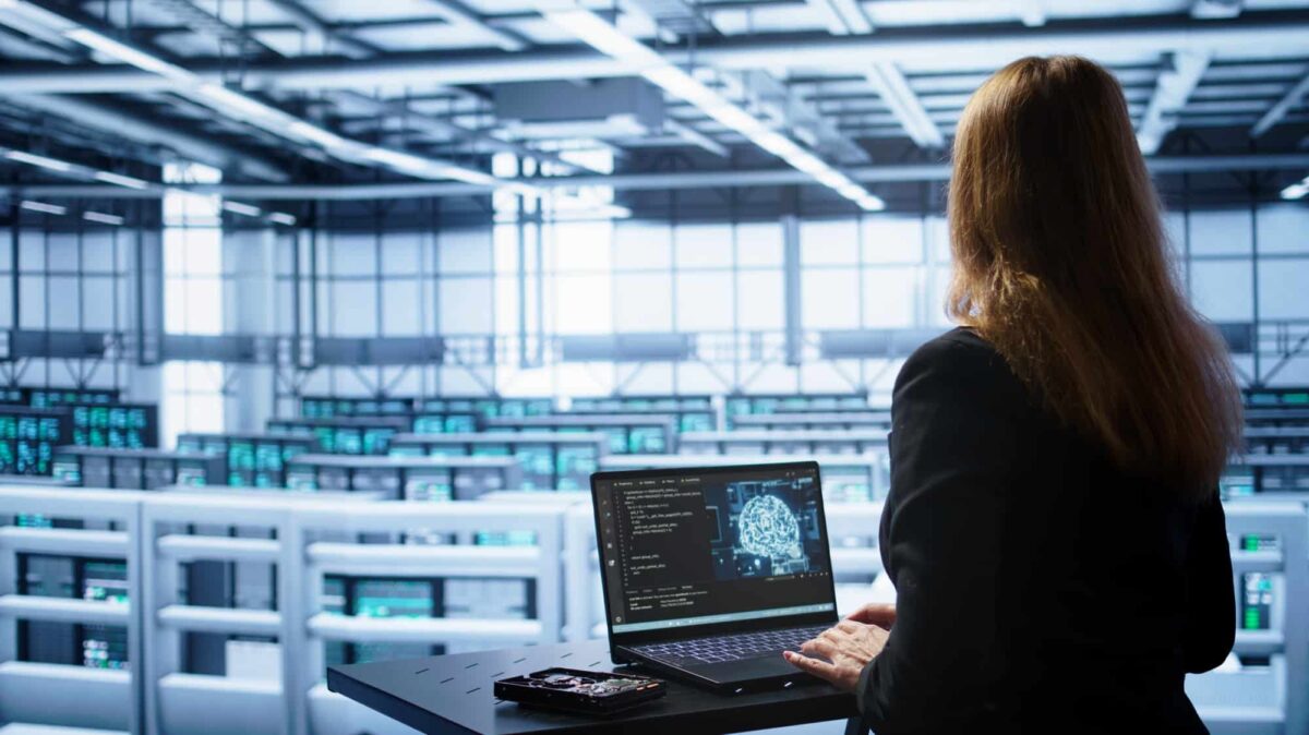 Engineer in data center using artificial intelligence computing