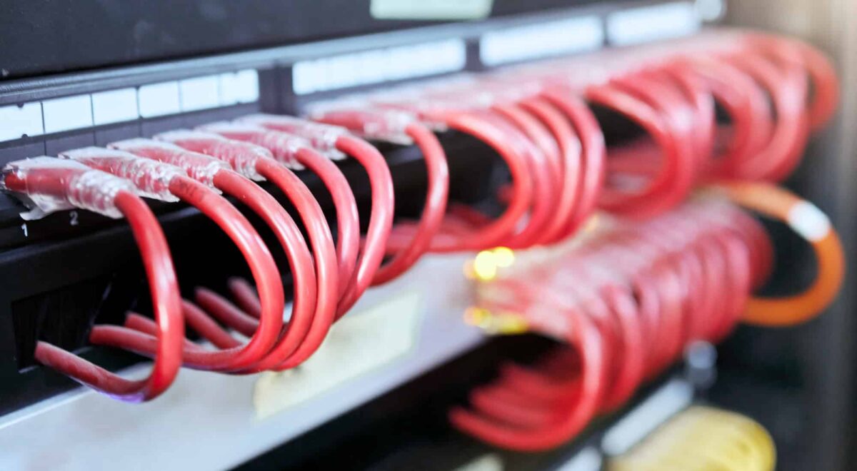 IT, server and cables for cyber security, internet safety and information technology in business. C