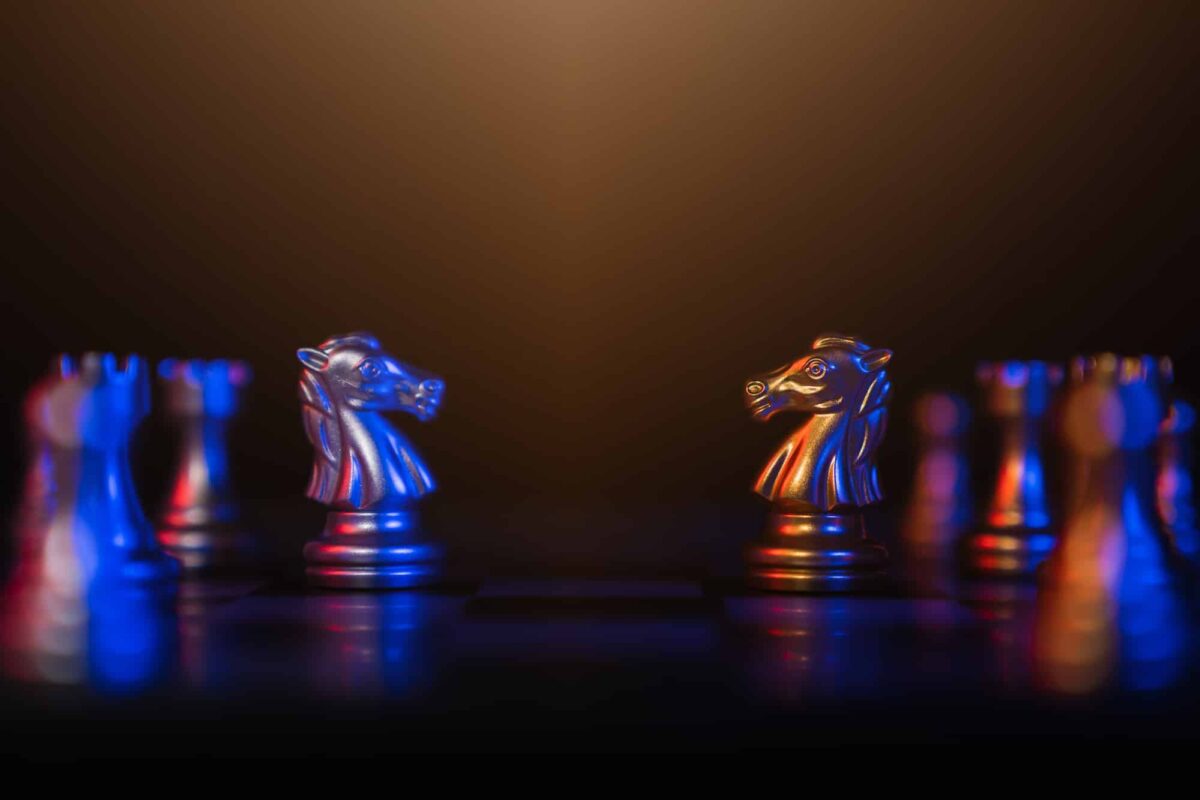 Leadership with management concept. chess standing and team victory in business with influence.