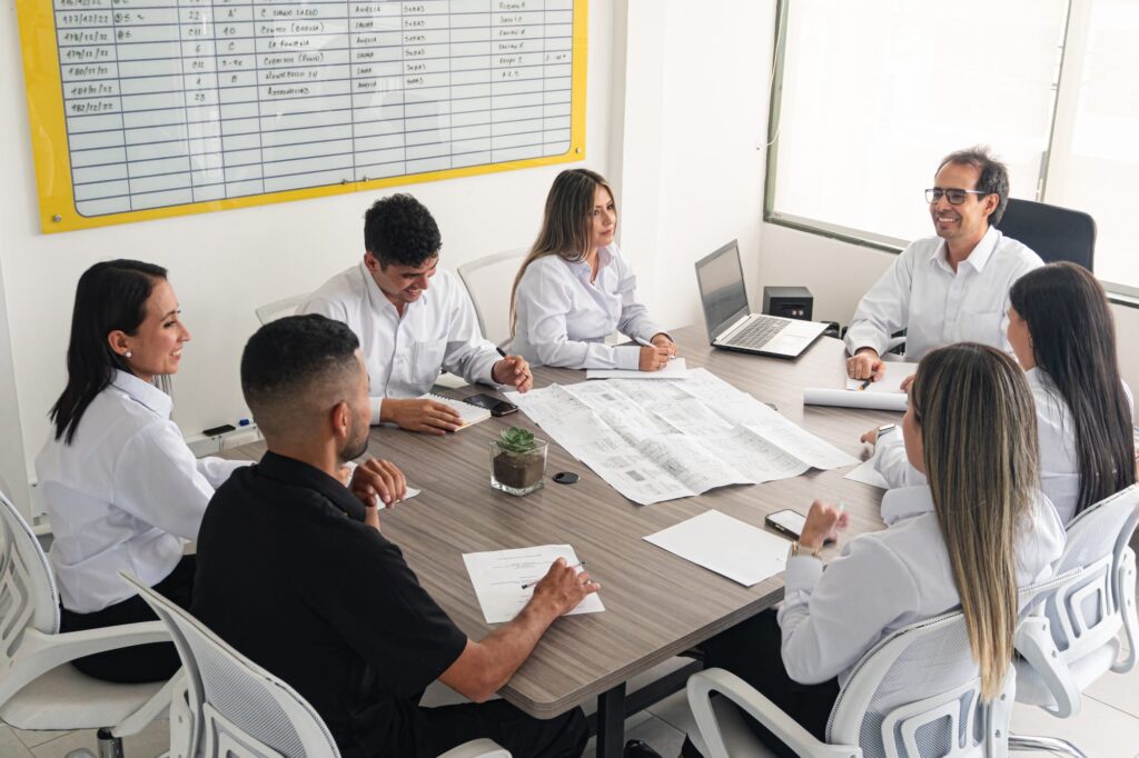 Professionals discuss engineering projects
