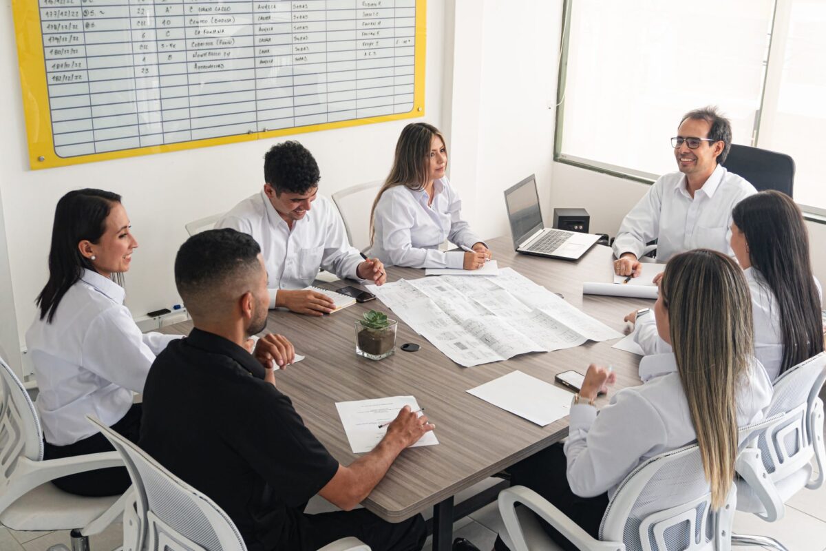 Professionals discuss engineering projects