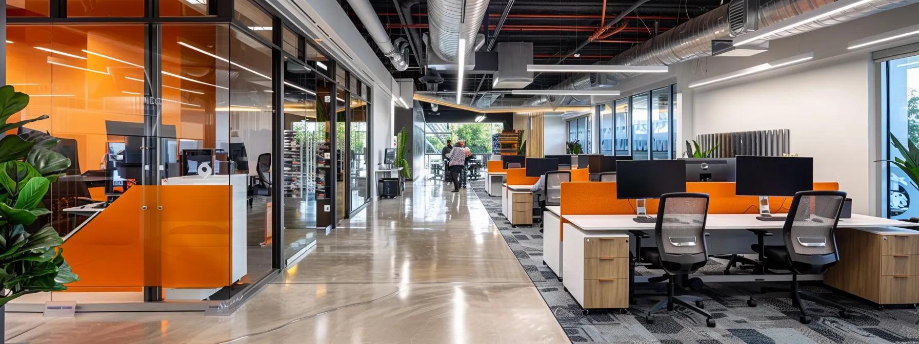 a modern office space features it technicians collaborating around high-tech servers and sleek computer monitors, highlighting the seamless integration of managed it services that drive operational efficiency and boost productivity.
