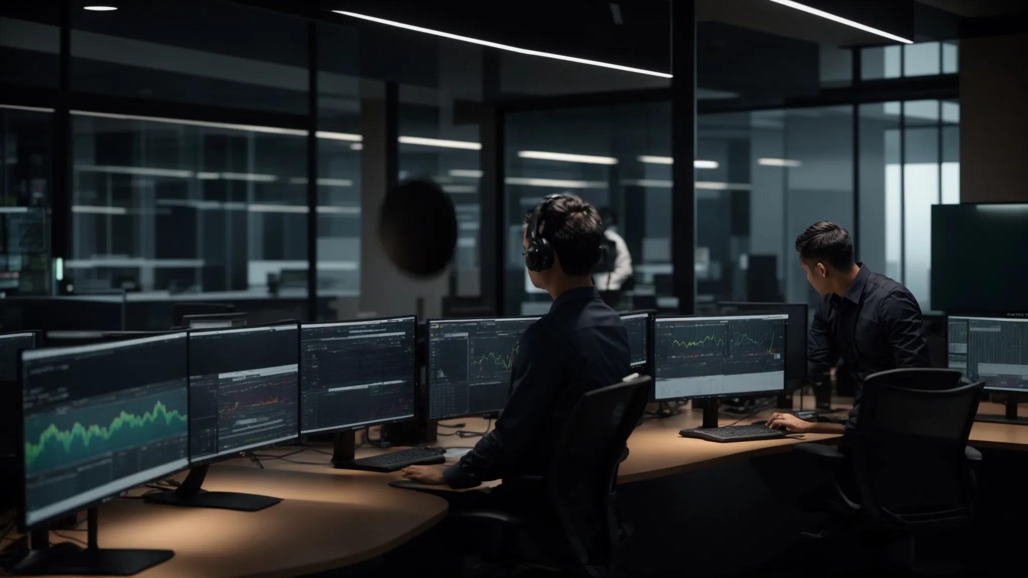 a sleek, modern office environment showcases a diverse team of it professionals collaboratively analyzing data on large screens, surrounded by advanced servers that symbolize the dynamic and scalable nature of managed it solutions for small businesses.