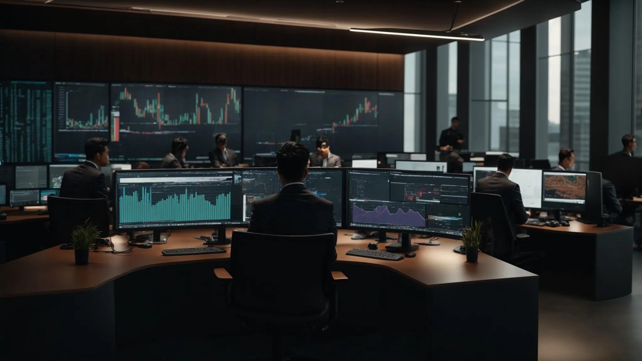 in a sleek, modern office setting, a diverse group of it professionals collaborates over computer screens displaying complex cybersecurity dashboards and analytics, highlighting advanced firewalls and siem systems in action.