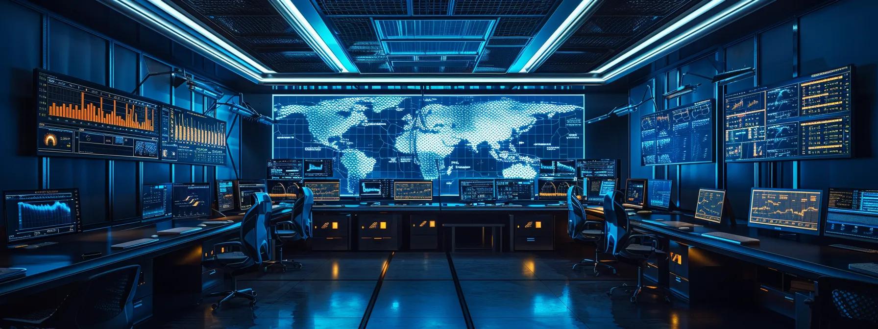 a sleek, modern cybersecurity operations center illuminated by vibrant screens displaying real-time data analytics, highlighting the seamless integration of ai technology in incident response strategies.