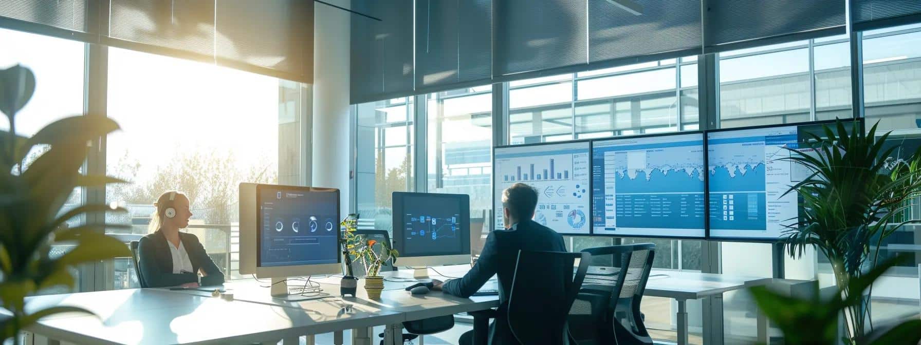 a sleek, modern office environment showcases a focused it team collaborating around a large table, analyzing multiple screens displaying data recovery processes after a ransomware attack, while maintaining an atmosphere of urgency and precision.