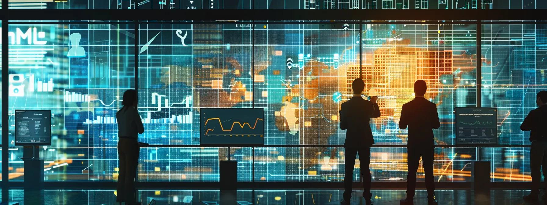 a sleek, modern office environment showcases a large digital dashboard displaying comprehensive network security metrics, with diverse professionals collaboratively analyzing real-time data on cloud-based firewall management.