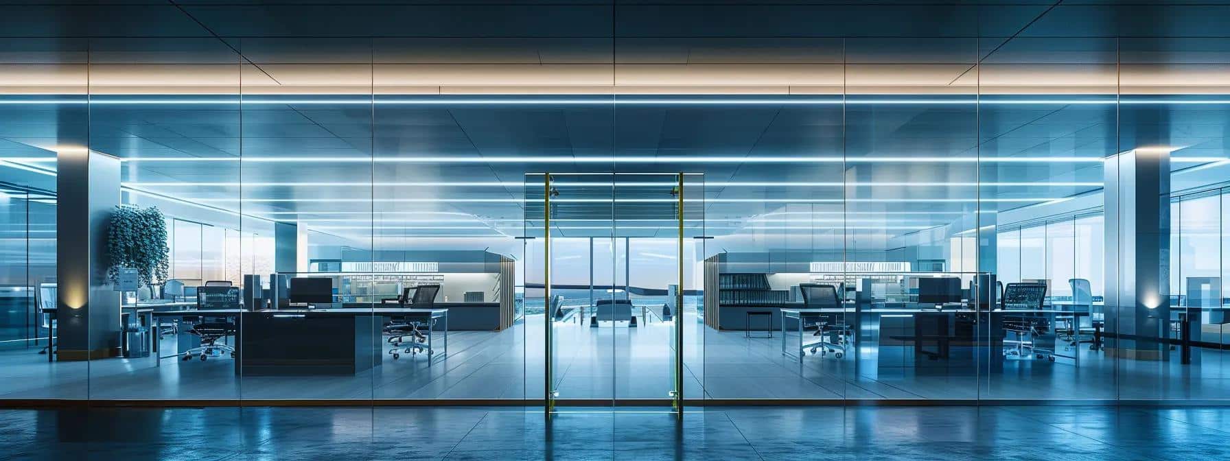 a sleek, modern office interior showcases a user confidently accessing a digital device with facial recognition technology, illuminated by focused overhead lighting that highlights the seamless integration of security and innovation in passwordless authentication.