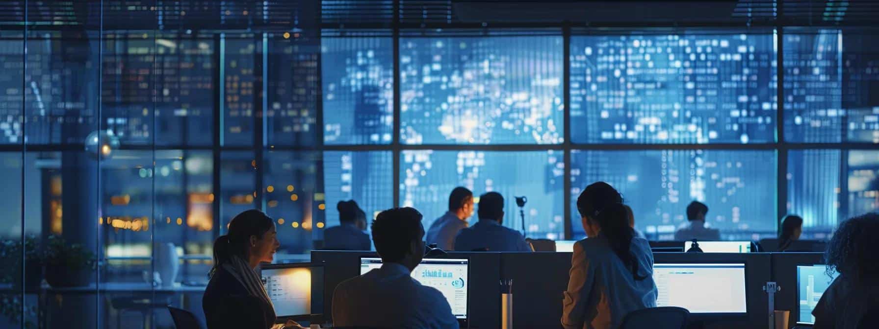 a dynamic office environment showcases diverse it professionals engaged in collaborative discussions over detailed it infrastructure audits displayed on large screens, emphasizing the importance of assessing hardware and software performance to manage rising costs effectively.
