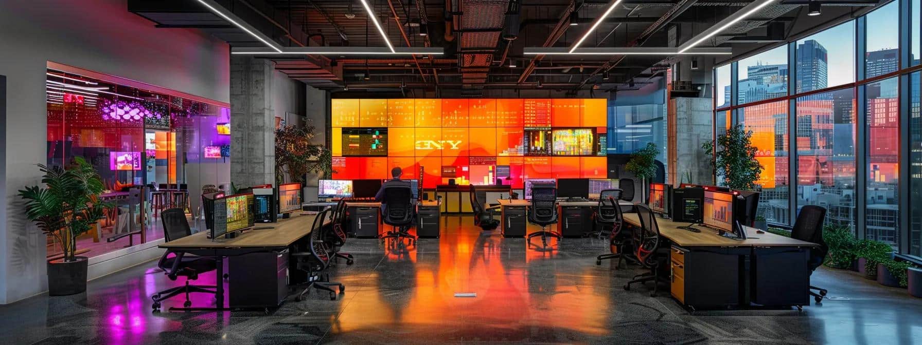 a dynamic office environment showcases a diverse team of it professionals collaborating around sleek, high-tech servers, illuminated by vibrant screens, emphasizing the essential role of 24/7 it support in fostering small business growth and competitiveness.