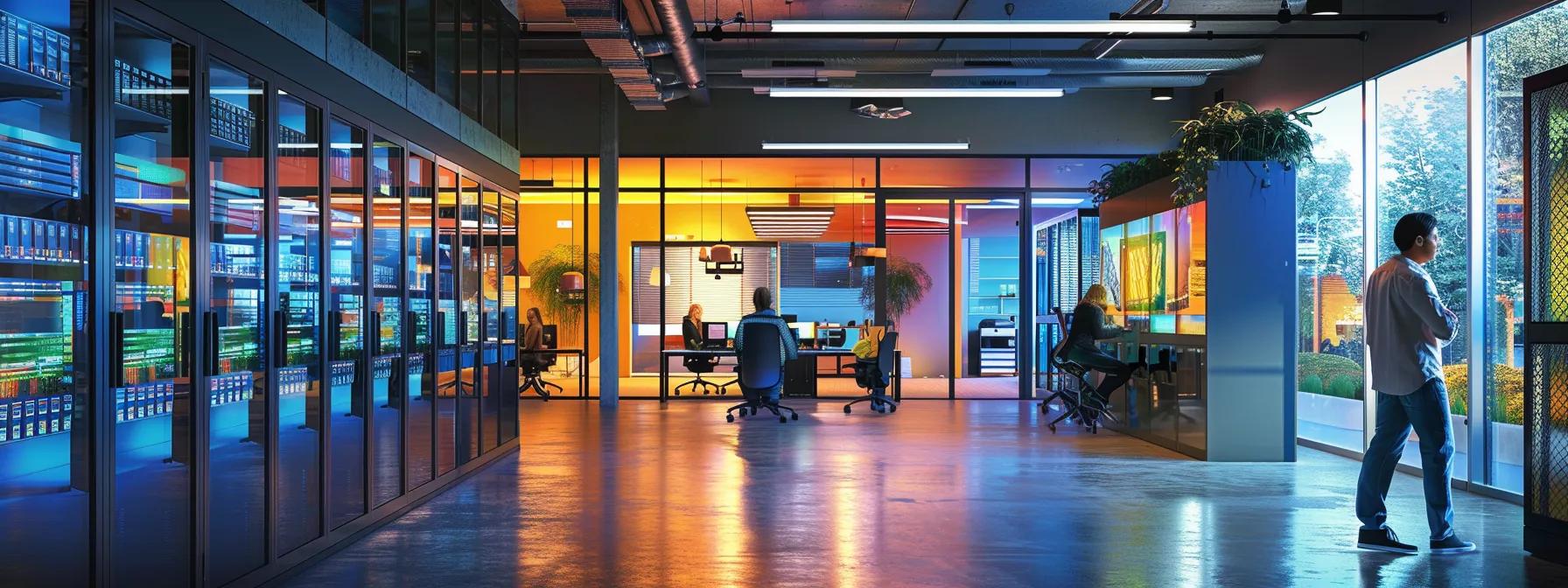 a vibrant office setting showcases it professionals engaged in a dynamic discussion around sleek computer servers, symbolizing strategic collaboration in managed service provider partnerships for optimized it spending.