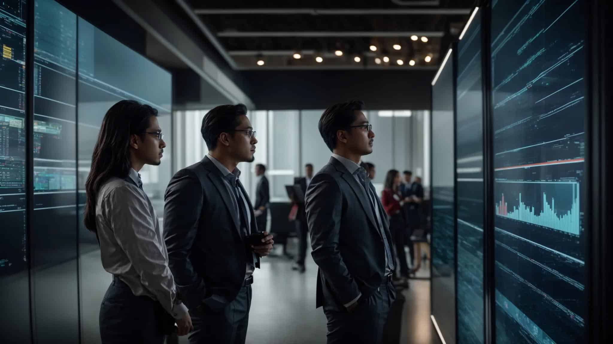 a dynamic urban office setting showcases it professionals engaged in a collaborative discussion around a high-tech server rack, with charts and data analytics displayed on screens, symbolizing the strategic management of it support expenditures.