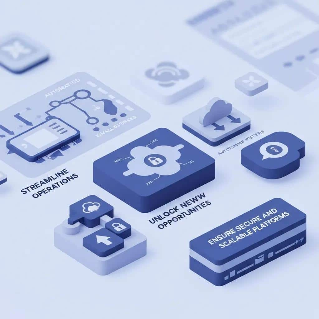 Visual representation of the benefits of platform engineering for small businesses, highlighting automation and security