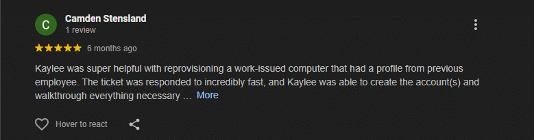 Google review screenshot — Review 01