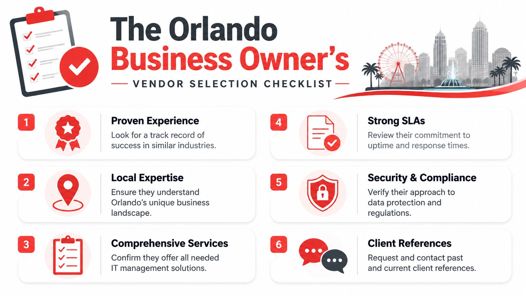 A checklist for Orlando business owners on selecting the right IT infrastructure management vendor.