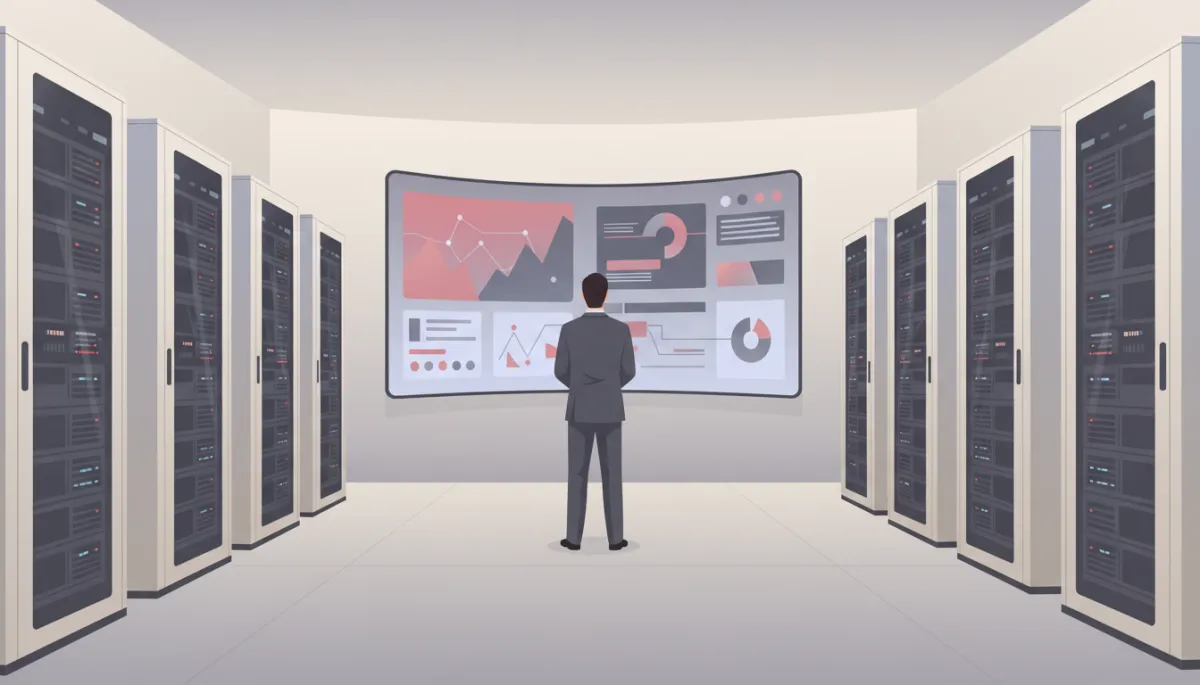 IT specialist monitoring secure multi-family property systems in a server room IT specialist monitoring secure multi-family property systems in a server room